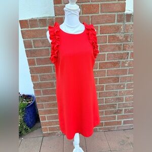 Orange Red Sleeveless Dress with Ruffle Details
